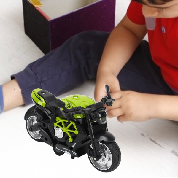 Legering Motorcykel Modell Hög Simulering Coolt Ljud Ljus Dra tillbaka Motorcykelleksak för barn Grön