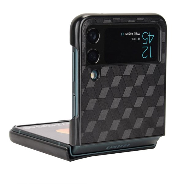 Geometrisk etui kompatibelt med Samsung Galaxy Z Flip 4, hård PC+PU Læder Stødtæt cover Sort