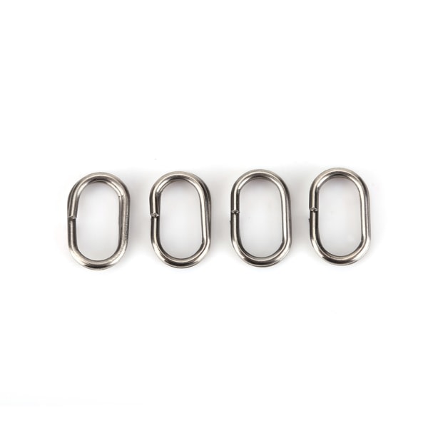 100 stk rustfritt stål ovale splittringer Svingbar Snap fiskeutstyr kontakt (8x13mm)