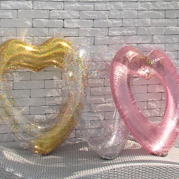 Uppblåsbar paljett Hjärtform Simning Floats Simring Summer Out Pool leksak Sequin love