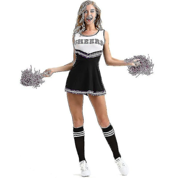 Kvindernes skolepiger musikalske fest Halloween fest cheerleader kostume udklædningskjole sort black XL