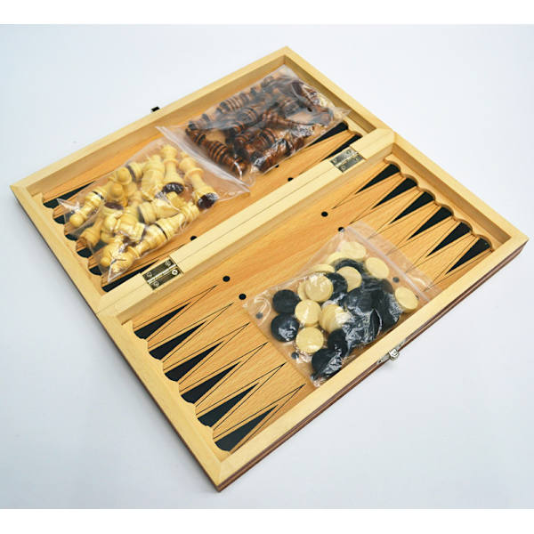 Træ Magnetisk Skak 3 i 1 Sæt Bærbar Foldbar Puslespil Atletisk Brætspil Legetøj W7701H(24CM)