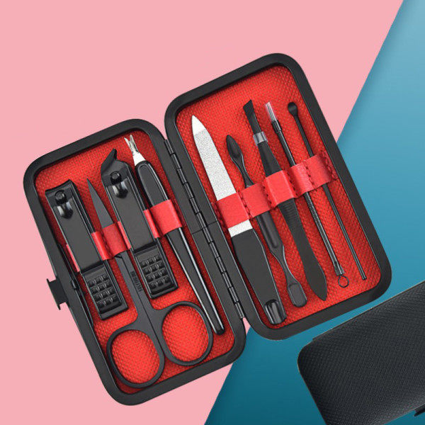7/9st Rostfritt Stål Nagelsax Set Pedikyrverktyg Röd 9st