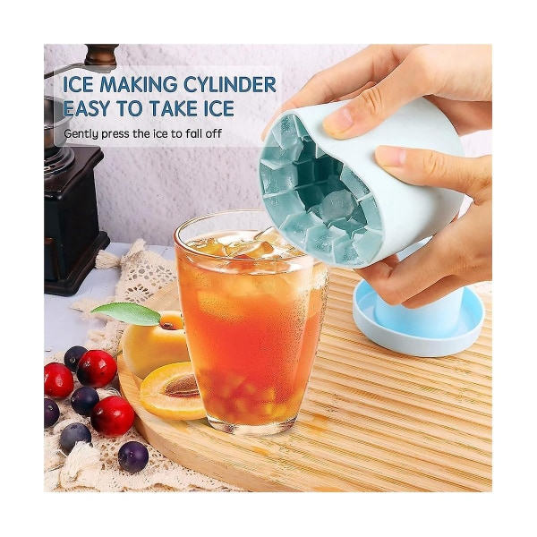 2 stk. Cylinder Silikon Ice Cube Form, 3D Ice Cubes Maker, Dekomprimera isgitter, Press-type Easy-r