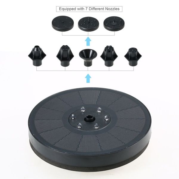 Solcelledrevet fontene med fargerike LED-lys