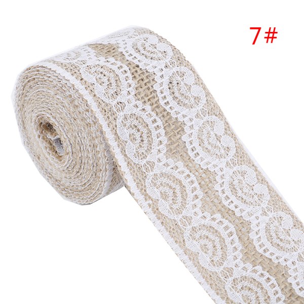 5 stk. 2 meter/rulle Jute Burlap Hessian Spidsbånd Hvid Spids Tri White 5pcs White 5pcs