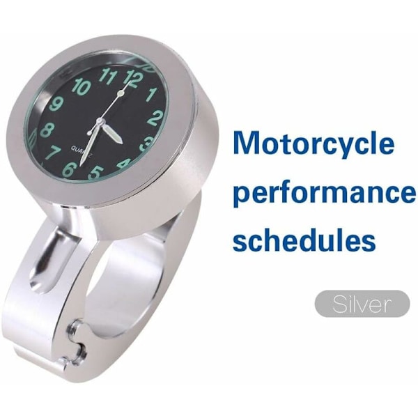 Motorcykelstyre klocka silver vattentät lysande montering klocka 4.3x4.3x1.7 cm