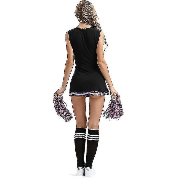 Kvindernes skolepiger musikalske fest Halloween fest cheerleader kostume udklædningskjole sort black M