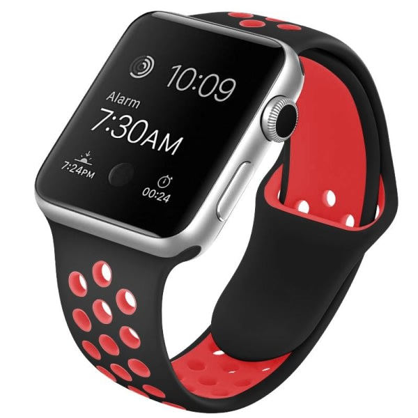 Apple Watch kompatibelt armbånd i silikone VART/RØD 42/44/45 Sort Rød 42/44/45MM Stor