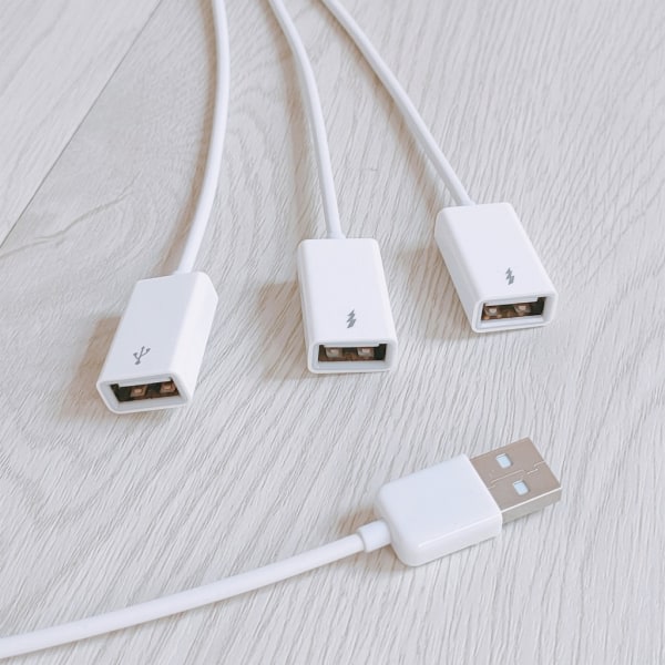 Bærbar 3-i-1 USB-splitter med flere USB-porter USB-forlengelseskabel 1m/3,3 fot Hvit