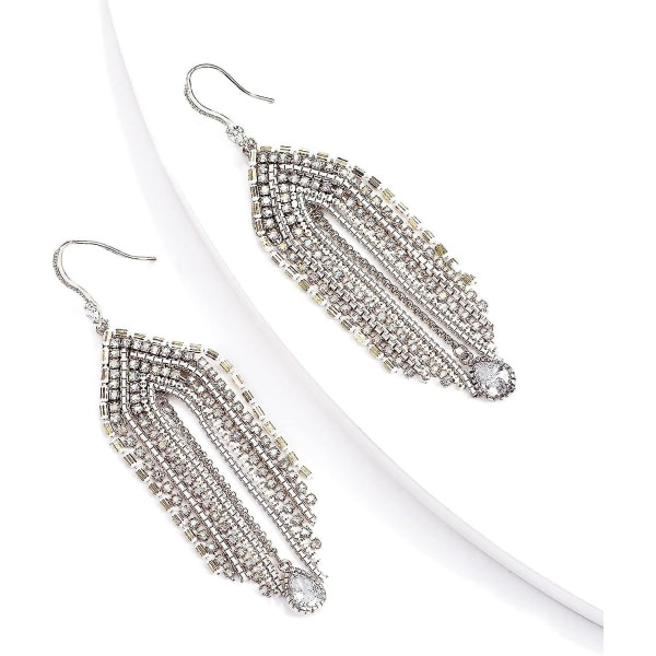 Fringe Ljuskrona Drop Dingle Örhängen För Kvinnor, Boho Long Handmade Bohemian Cz Crystal Rhinestone Statement Chain Wedding Dingle Örhängen För Bal P