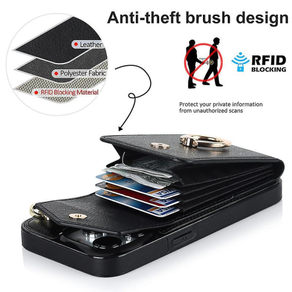 Kompatibel med Iphone 14 Pro/13/xr Case Plånbok med kortholdere, Rfid-blokkerende läder Skyddande dobbel knapp Stötsäkert deksel röd 14Pro