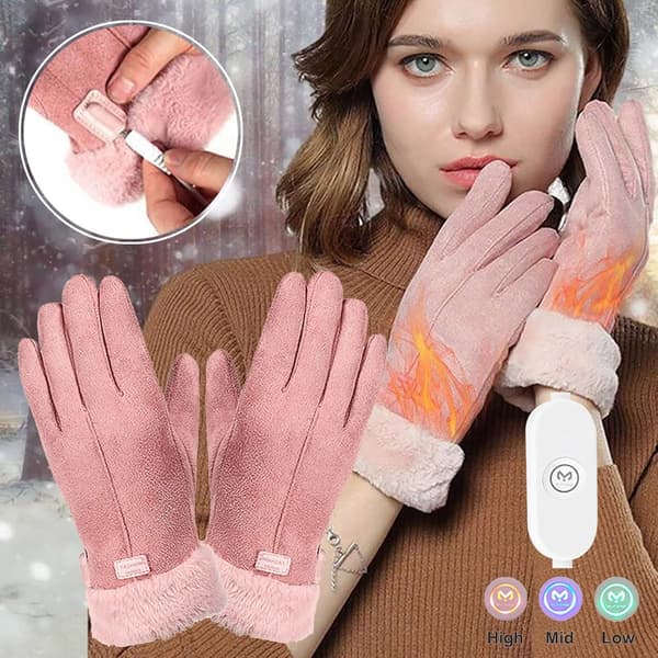 Oppvarmede hansker, USB oppladbare, 3 varmeinnstillinger, polyester vintervarme for sykling og utendørsaktiviteter, rosa
