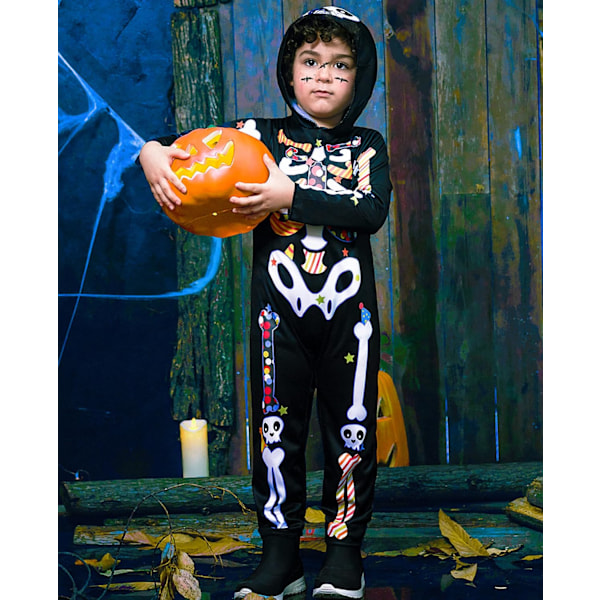 Skelet-jumpsuit til børn og voksne 3D-print knogler halloween kostume kranium til rollespil fest Ben Q 3-4 years