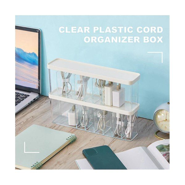 1 st Laddsladd Organizer Box Förvaringslåda med 7 fack Klar Plast Kabel Sladd Förvaring O