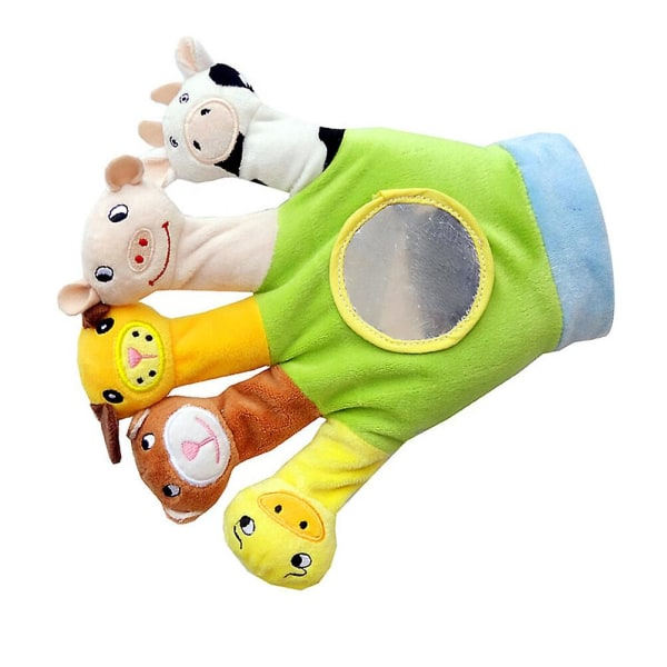 1. hånddukkeleketøy for babyer Tegneserie dyrehånddukkehansker Leke 0-1 år gammel babyhånddukke plysj leketøy grønn 21*25cm