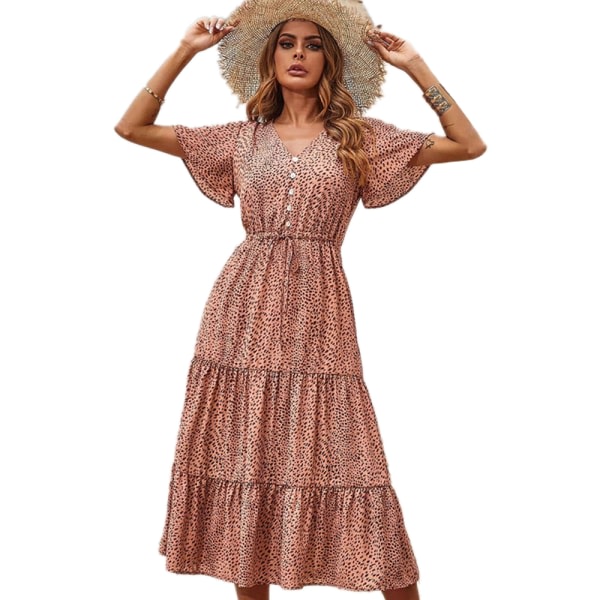Vår och sommar sexig klänning med V-ringad printed Festklänning för kvinnor