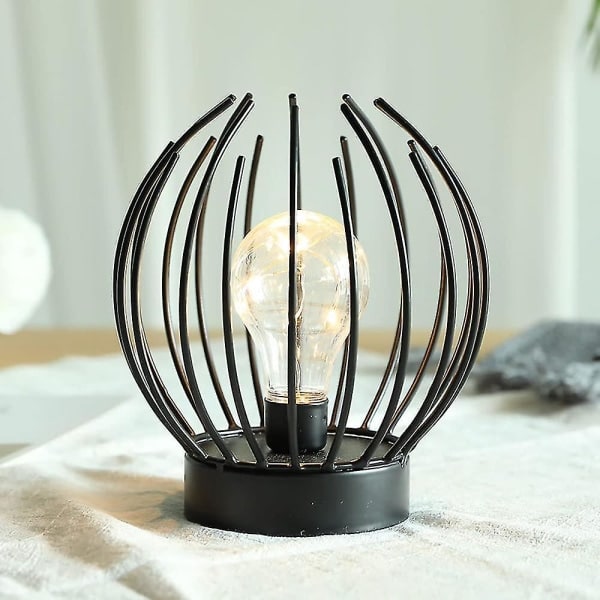 Metallbur bordslampa Sladdlös batteridriven lampa med Edison Style LED-lampa idealisk för bröllop