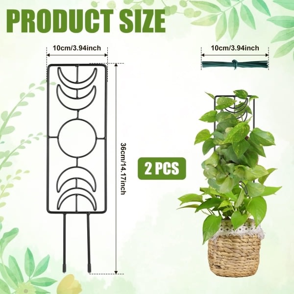 CDQ Pakke med 2 36 x 10 cm Metal Plant Net, Spalier til Potteplanter med 20 Remme (Sort)