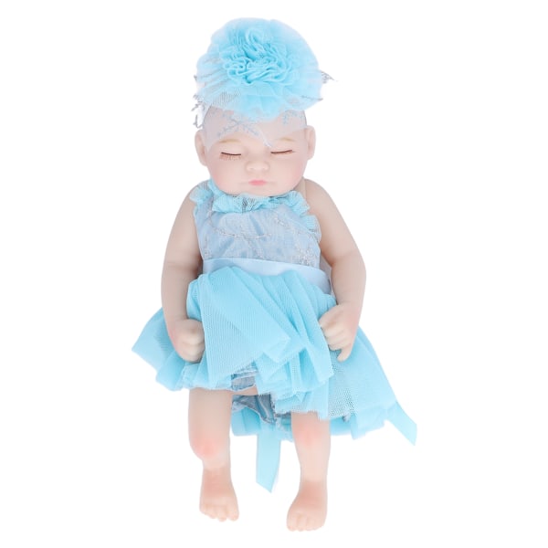 10 tuuman Newborn Reborn Doll Pehmeä silikoni Elävä nukkuva baby lelu kauniilla mekoilla Siniset vaatteet