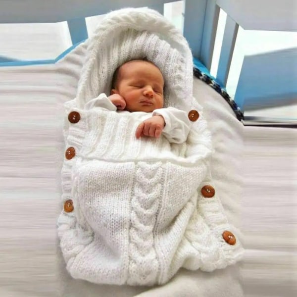 Nyfödd Baby Wrap Wrap filt Stickad Sovsäck Mottagning Filtar Barnvagn Wrap for Baby(Beige) (0-6 månader)