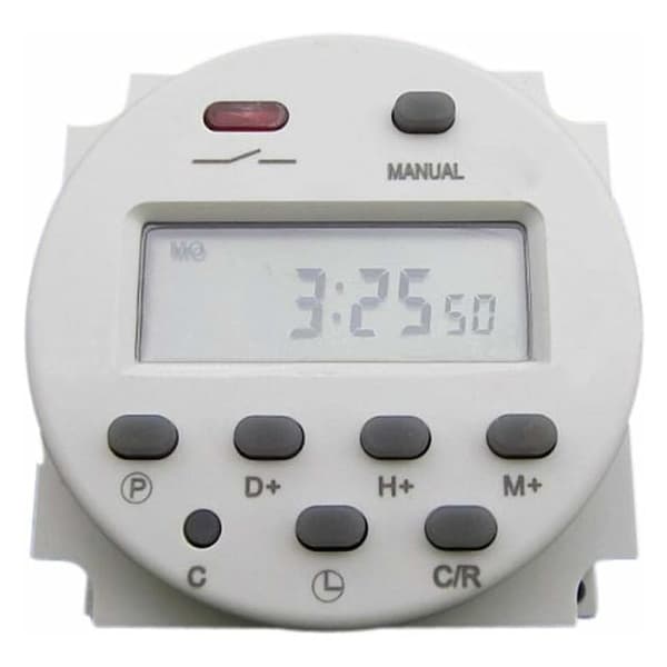 CN101 Programmerbart Timerrelé, 12V DC/AC, LCD-skjerm, Hvit for Elektriske Uttak