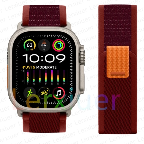 Trailrem til Apple Watch Ultra 2 band 49mm 44mm 45mm 40mm 41mm 38mm 42mm 45 44 mm armbånd iWatch series 8 9 7 6 5 3 se vinrød wine red 42 44 45 49mm