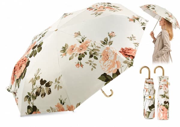 Vindtett dameparaply med 8 spiler og UV-beskyttelse, kompakt 29 cm sammenfoldet design for regn, sol og reise, blomstret