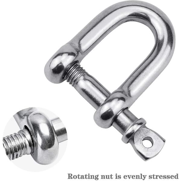 4 deler M10 rustfritt stålsjakkel, kjede D-ringsjakkel, løftebøyle for vinsjer Rigg Heavy Duty