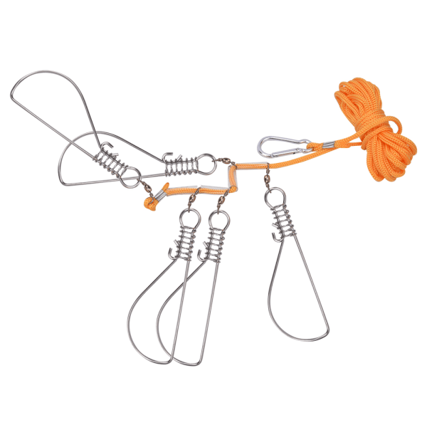 Ruostumattomasta teräksestä valmistettu raskas kalastuskoukku 5 lukituspainikkeella ja nailonkellukkeella
