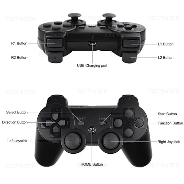 2-Pack - Wireless Controller - Gamepad for PS3 Compatible Black 2-Pack Black 2-Pack
