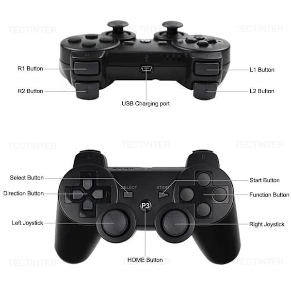 2-pak - Trådløs controller - Håndkontrol til PS3 kompatibel sort 2-pak Black 2-Pack