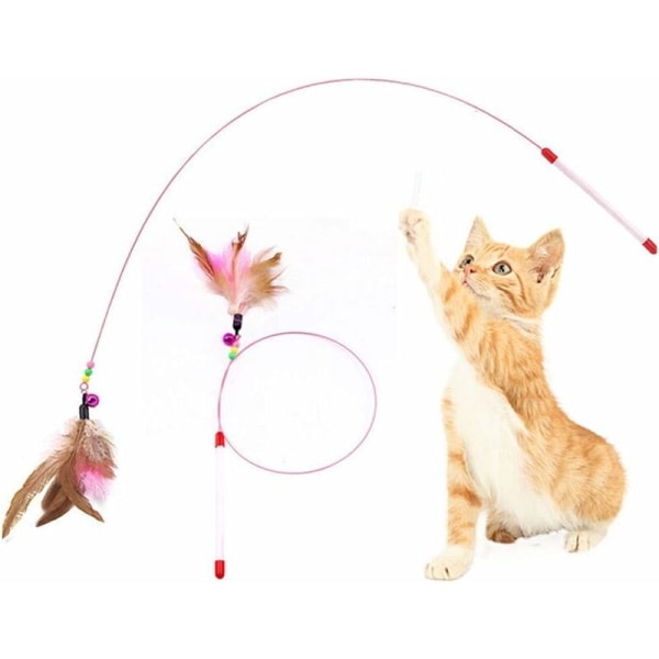 Katt Leksak Tease Cat Stick Färg Garn Fjäder med Klocka (3st)