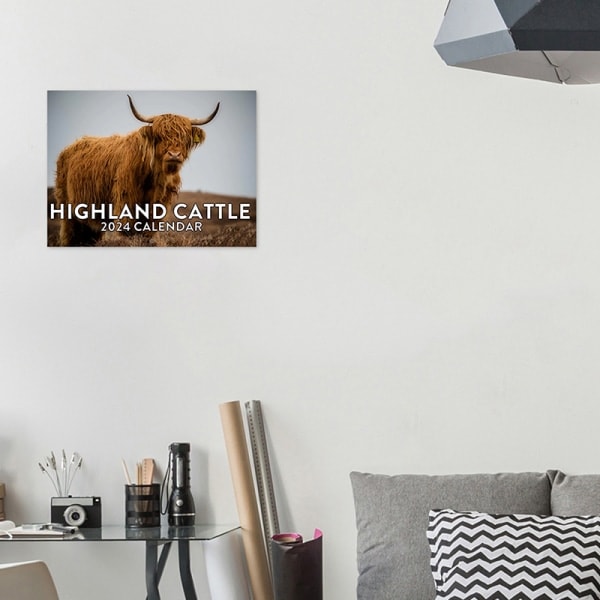 Highland Cow-kalender 2024 Månadsväggkalender 12 månader Rolig