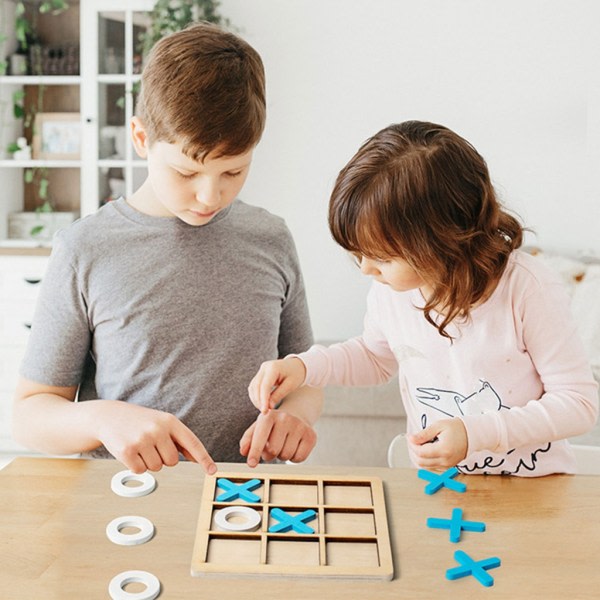 Brädspel Leksak Fritid Förälder-barn Interaktionsspel Noughts And Crosses Spel Träbräde Pusselspel Pedagogisk leksak Blå