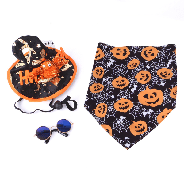 Halloween-kostym för katt med fladdermusvingar, häxkåpa och trollkarlhatt - Stil 2