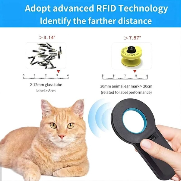 Pet Chip Läsare, Chip Detektor, RFID Chip Läsare Scanner 134.2KHz/125KHz Portabel Chip med OLED Display för ISO11784/11785/FDX-B/EMID Läsare