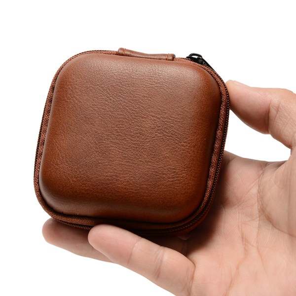 USB-datakabel oppbevaringsveske Lærhodetelefoner Deksel Mini glidelåspose Boks for de fleste headset Fallbestandig Brun Brown