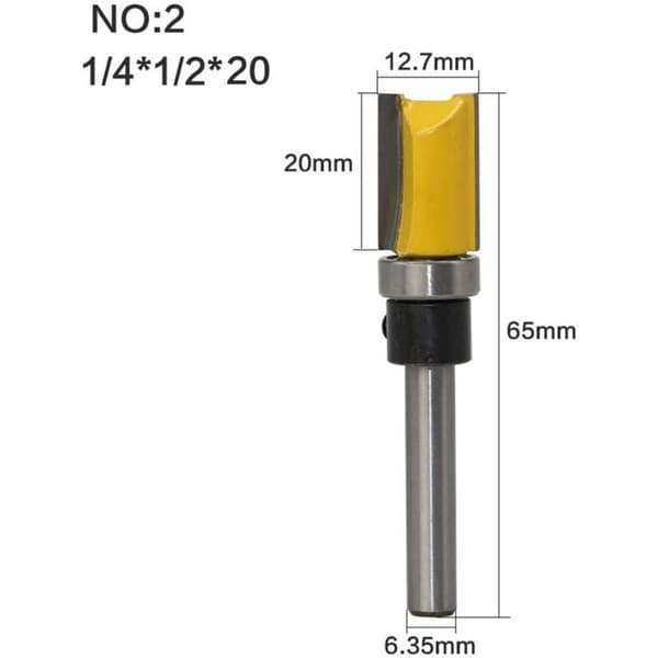 1/2\" Diameter Flush Trim Pattern Router Bit Set Trä Lager Fräs Set med 1/4 tums skaft Flush Trim Bit