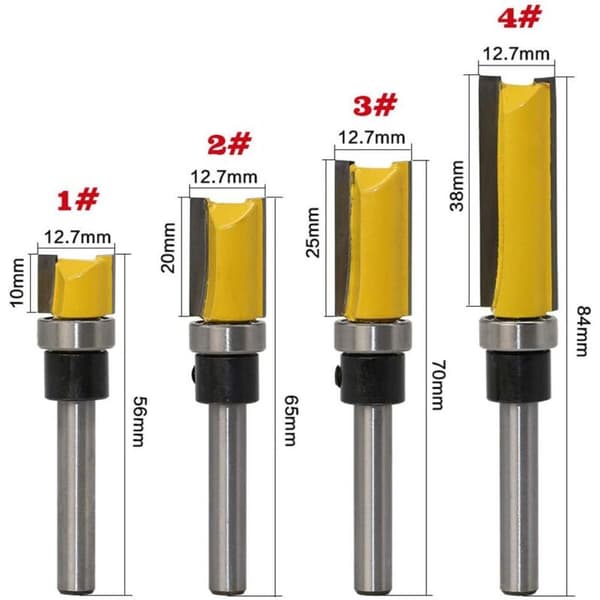 1/2\" Diameter Flush Trim Pattern Router Bit Set Trä Lager Fräs Set med 1/4 tums skaft Flush Trim Bit