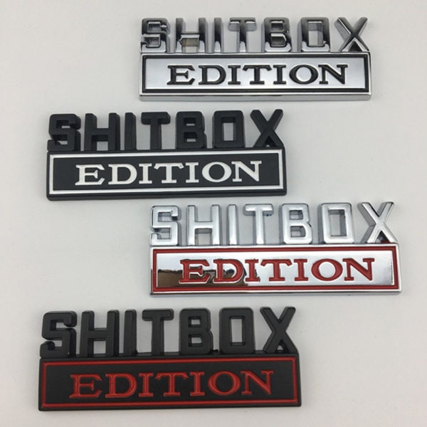 1X 3D ABS-emblem SHITBOX EDITION Badge Bilsvans sidodekal Silver-Svart