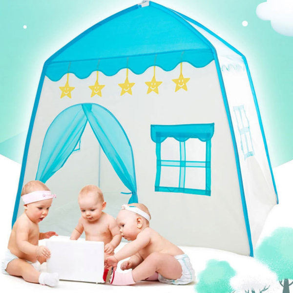 Vikbart Tipitält Barntält Wigwam-Barn Lek Tält-Baby Lek Hus-Inredning Blå