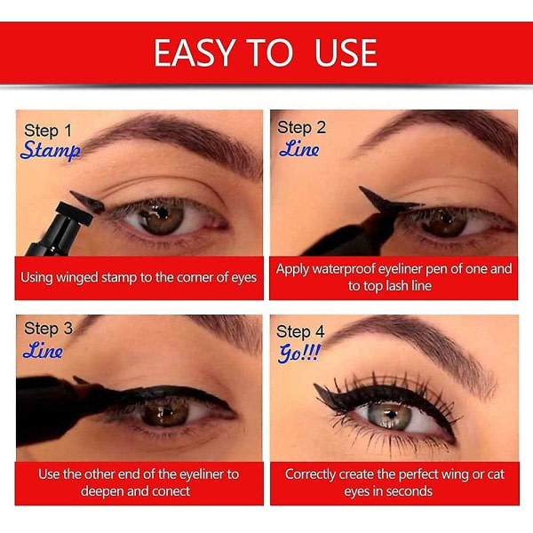 4 fargede Winged Eyeliner-stempler sett, Wing Vannfast Eyeliner-stempleverktøy Wingliner, blå Lilla Svart Brun