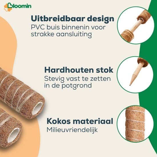 Kokosfiber-moss-stång för växter Monstera, utdragbart växtstöd upp till 150 cm, rötresistent klätterstång, 4-pack 50 cm