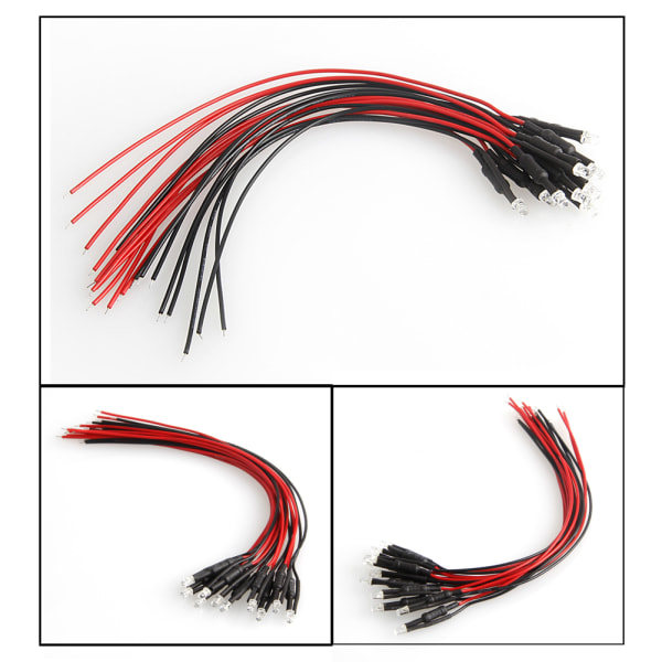 10 stk. til DC 24V 18cm Længde 3mm Fortrådet LED-lampe Lyspære Emitterende diode 6000K Kold Hvid