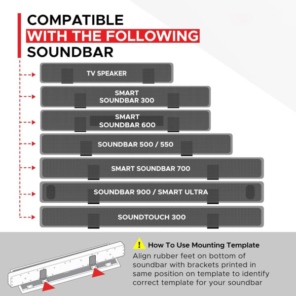 Stilig og robust monteringsbrakett for Soundbar Slide og juster Soundbar veggfeste Tilpass lydopplevelsen din Holdbar