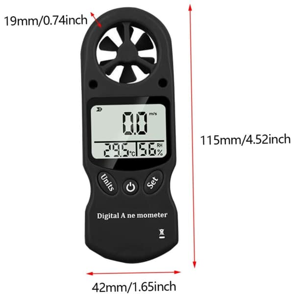 Hygrometer, drivhustermometer, havetermometer, digital anemometer LCD-display vindhastighedsmåler temperaturfugtighedsmåler sort