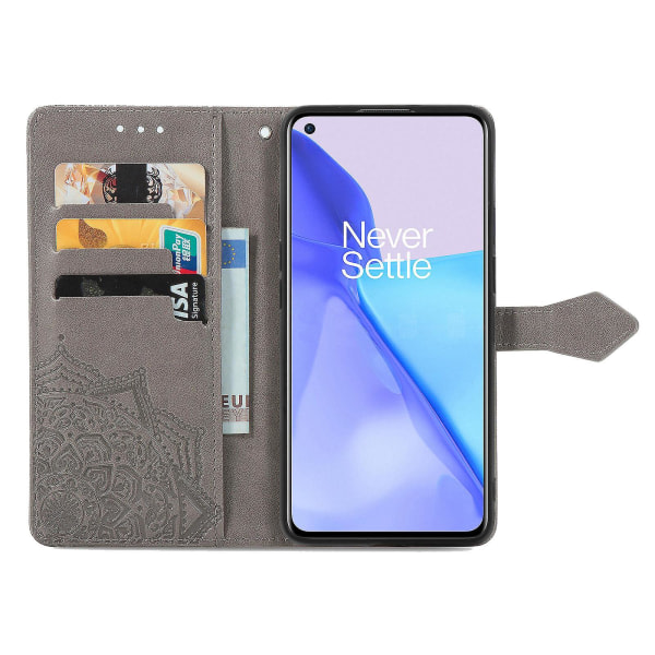 Etui til OnePlus 9 Cover Læder Pung Cover Præget Mandala Magnetisk Flip Beskyttelse Stødsikker - Grå