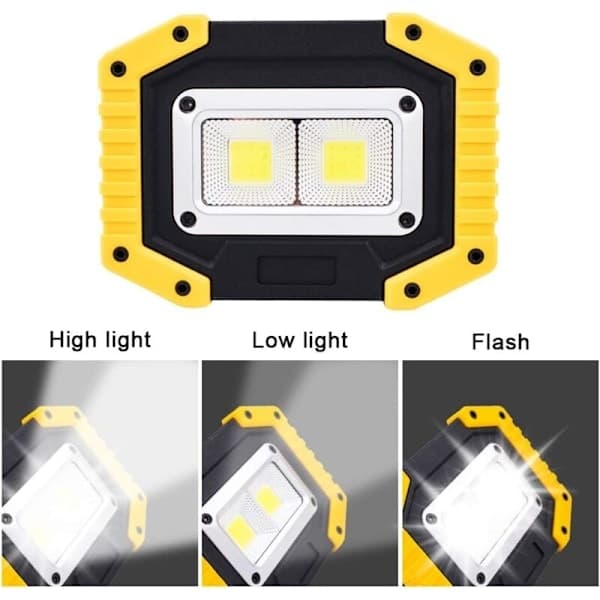Rechargeable LED Construction Lamp - Projector Battery Powered Safety Lighting 30W with 3 COB Headlight Modes for Camping, A