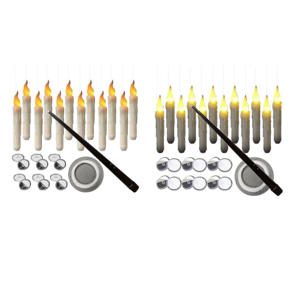 Flytande ljus med trollstav Fjärrkontroll, 12-pack LED flamlösa flimrande stickljus Batteridrivna Harry Potter flytande ljus Kompatibla Ha